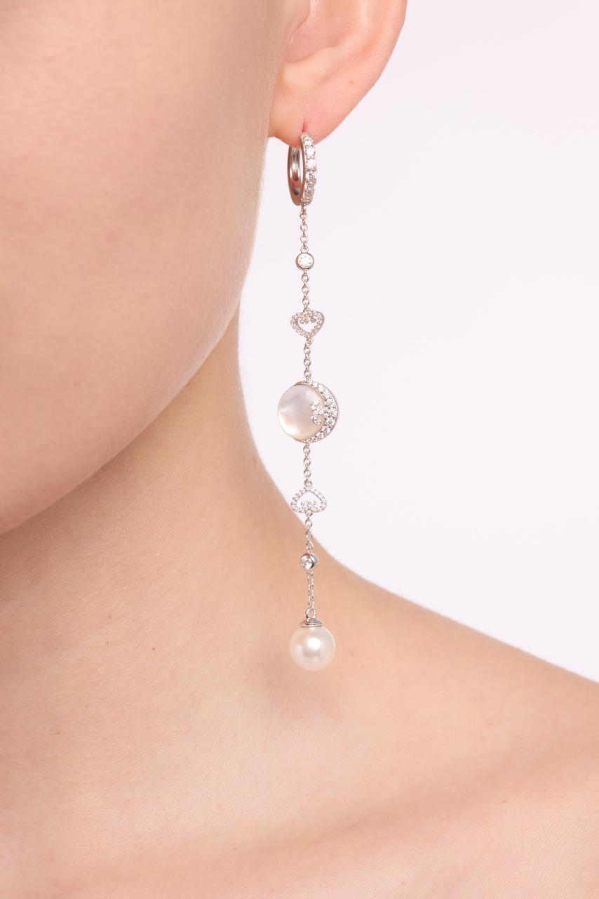 New Moon Long Earrings | Rhodium
