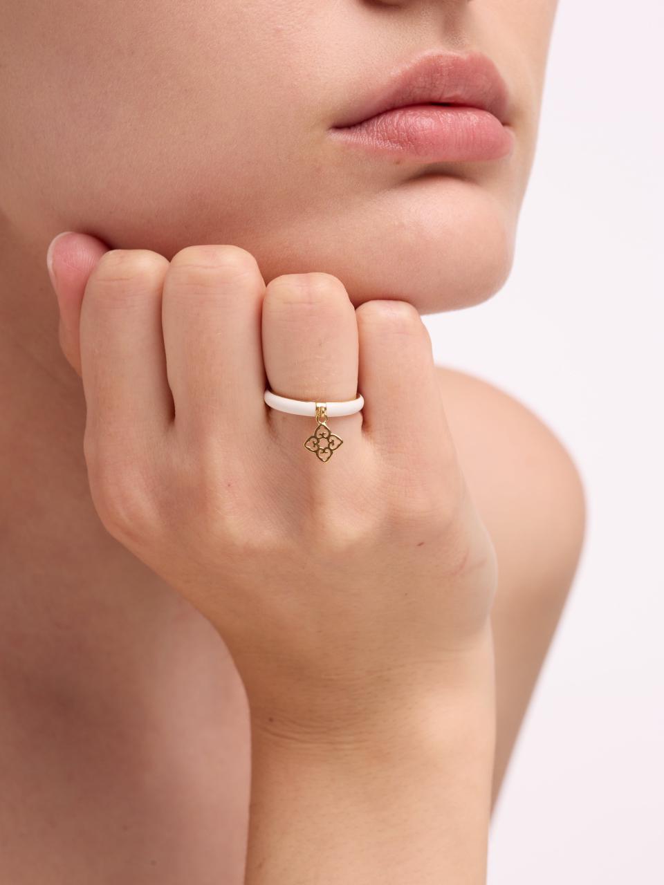 Classic White Enamel Ring | Yellow Gold