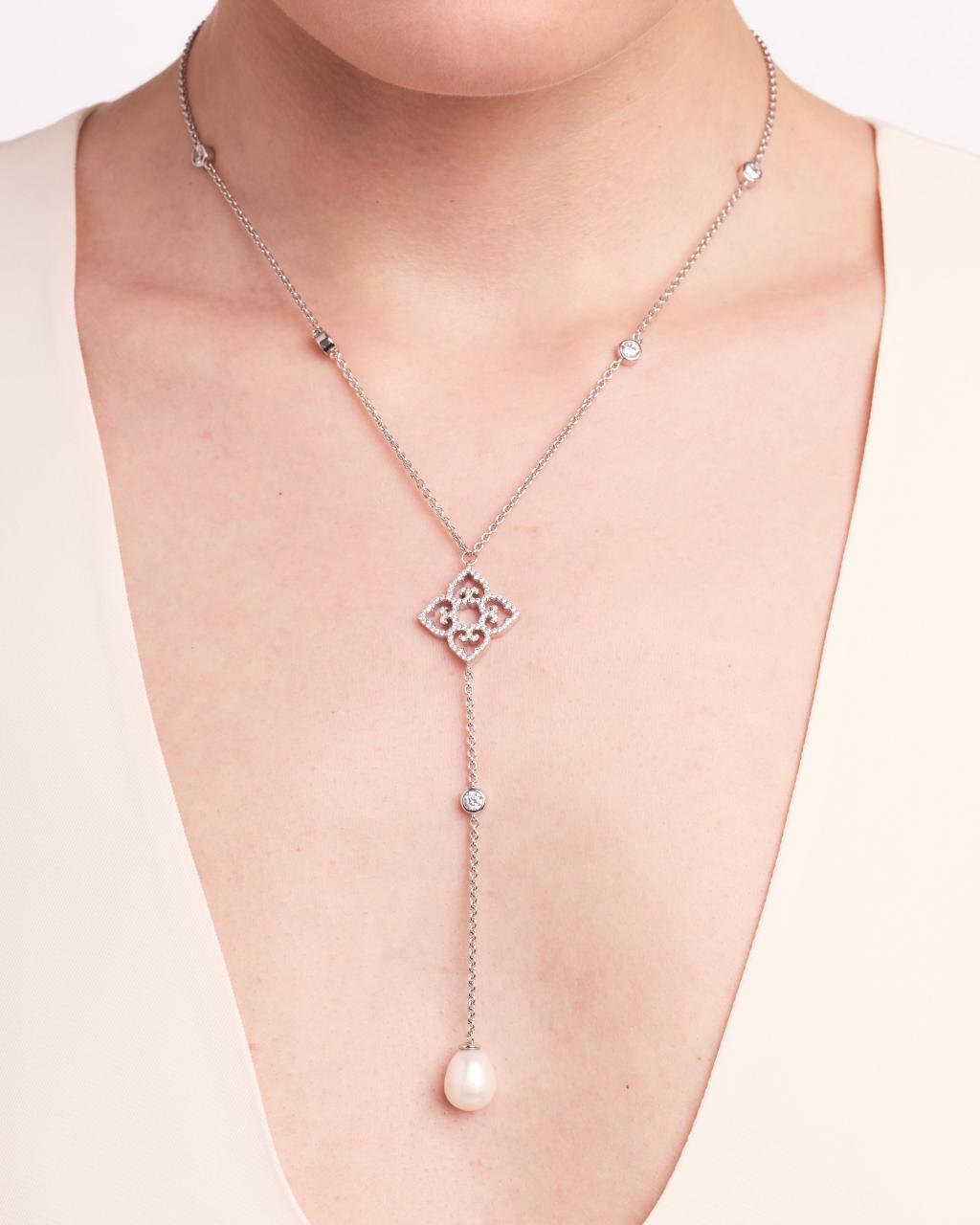 Pearl Drop Necklace | Rhodium