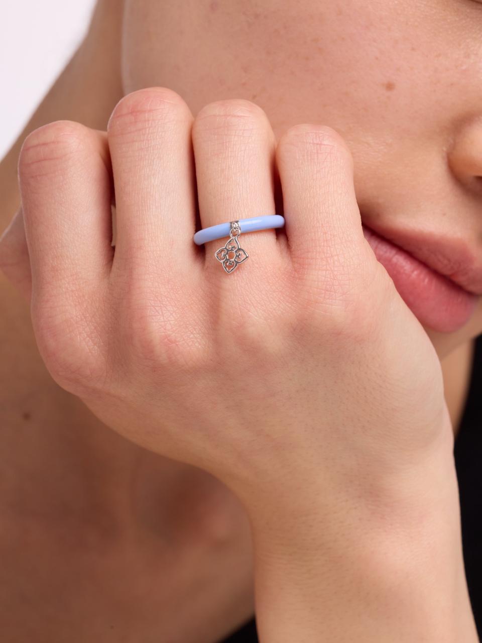 Classic Blue Enamel Ring | Rhodium