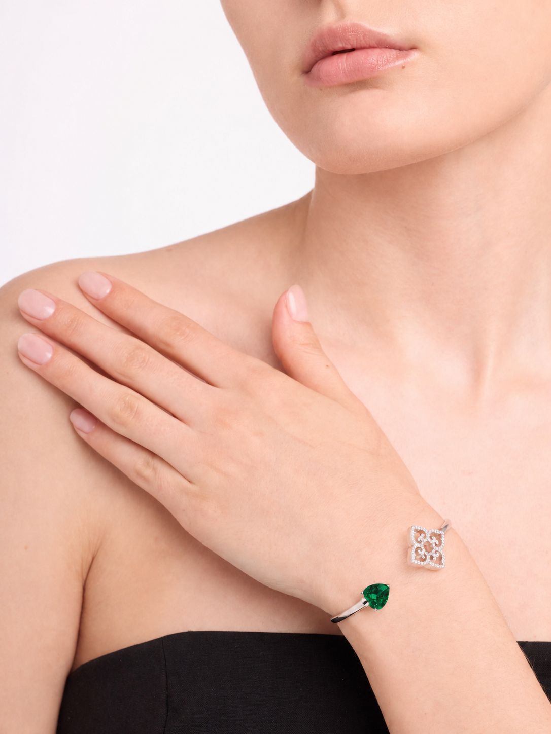 Mother & Child Bracelet | Green Stone | Rhodium