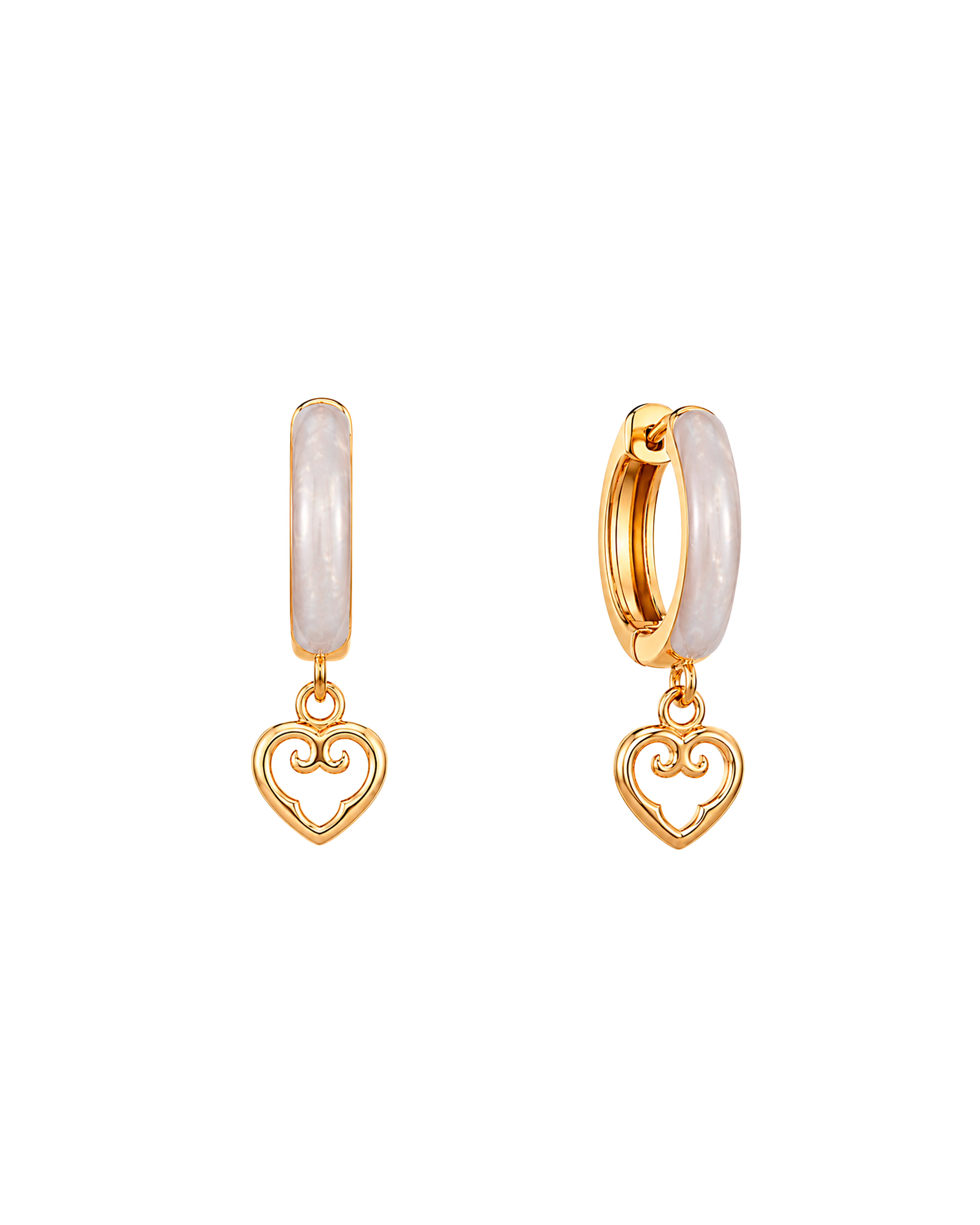 White Enamel Heart Earrings | Yellow Gold