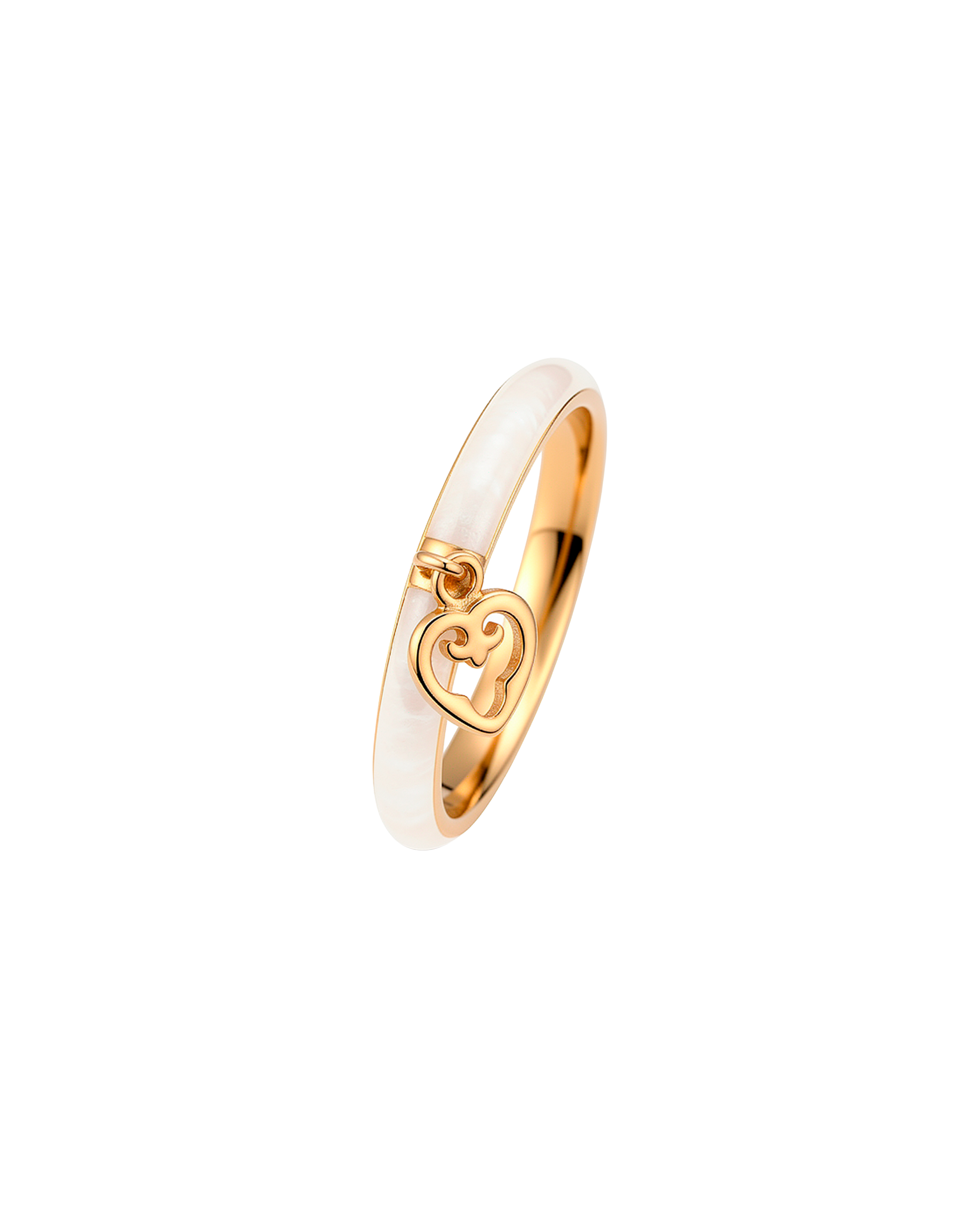 White Enamel Heart Ring | Yellow Gold