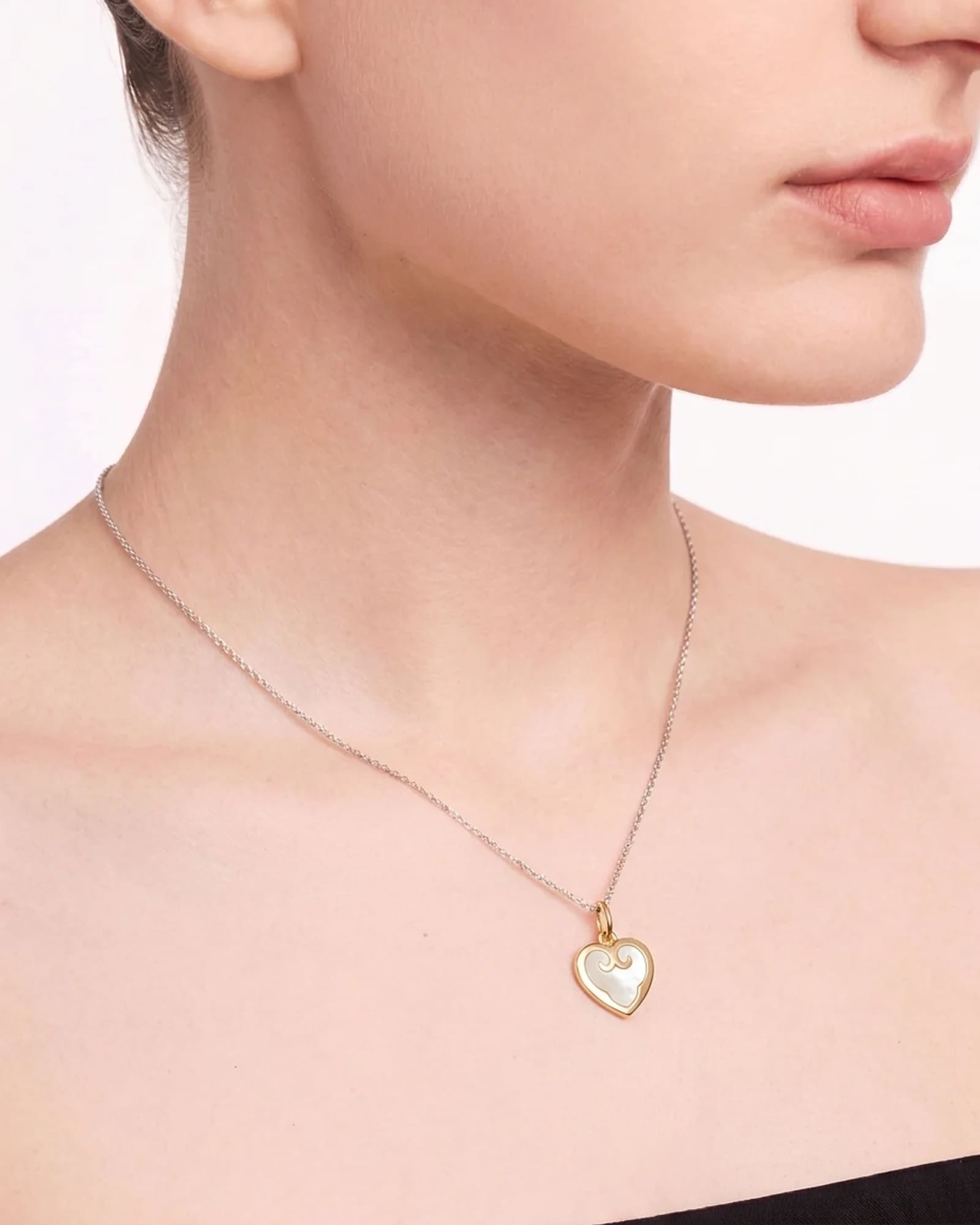 White Enamel Heart Pendant | Yellow Gold