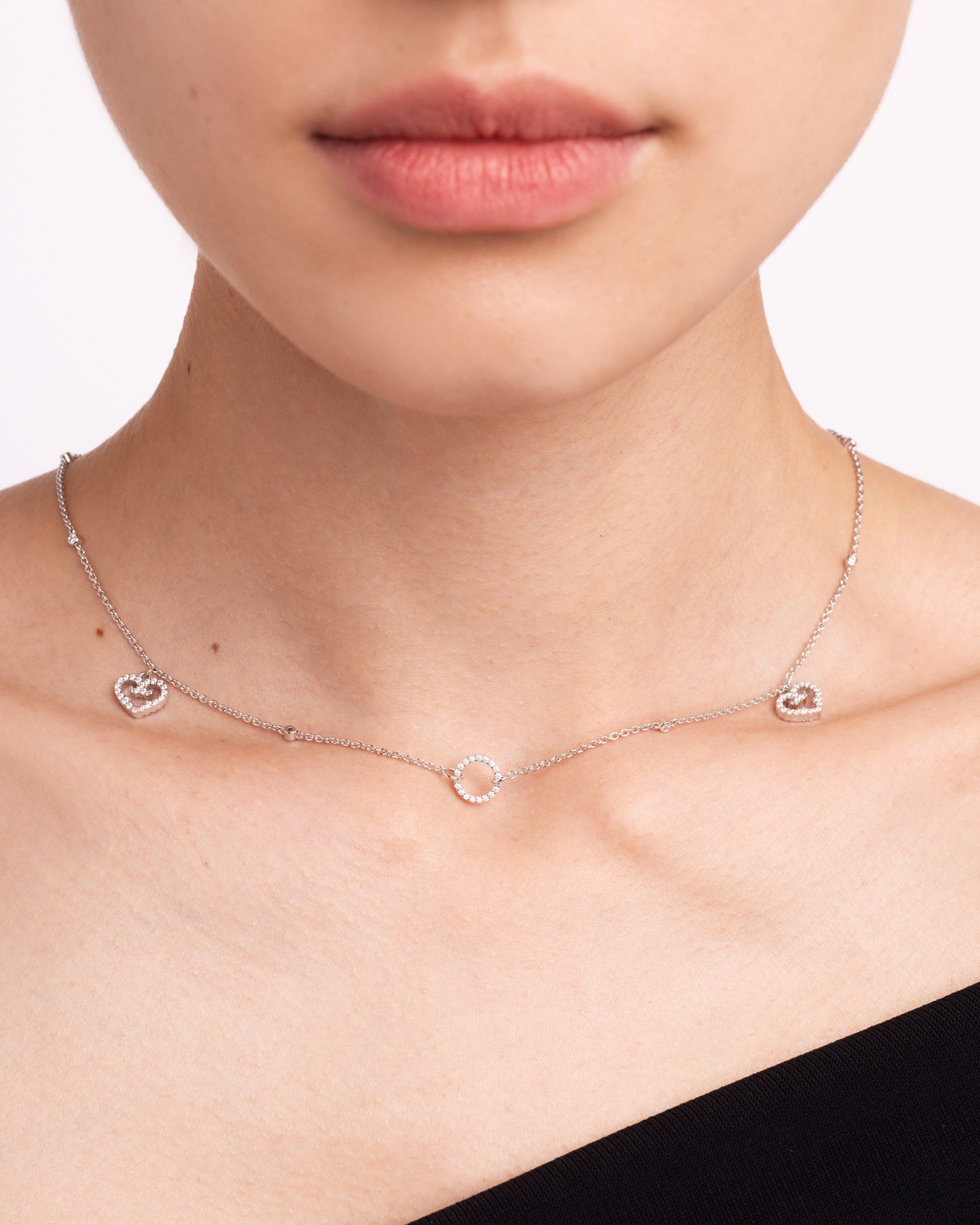 Mini Heart Duo Double-Sided Necklace | Rhodium