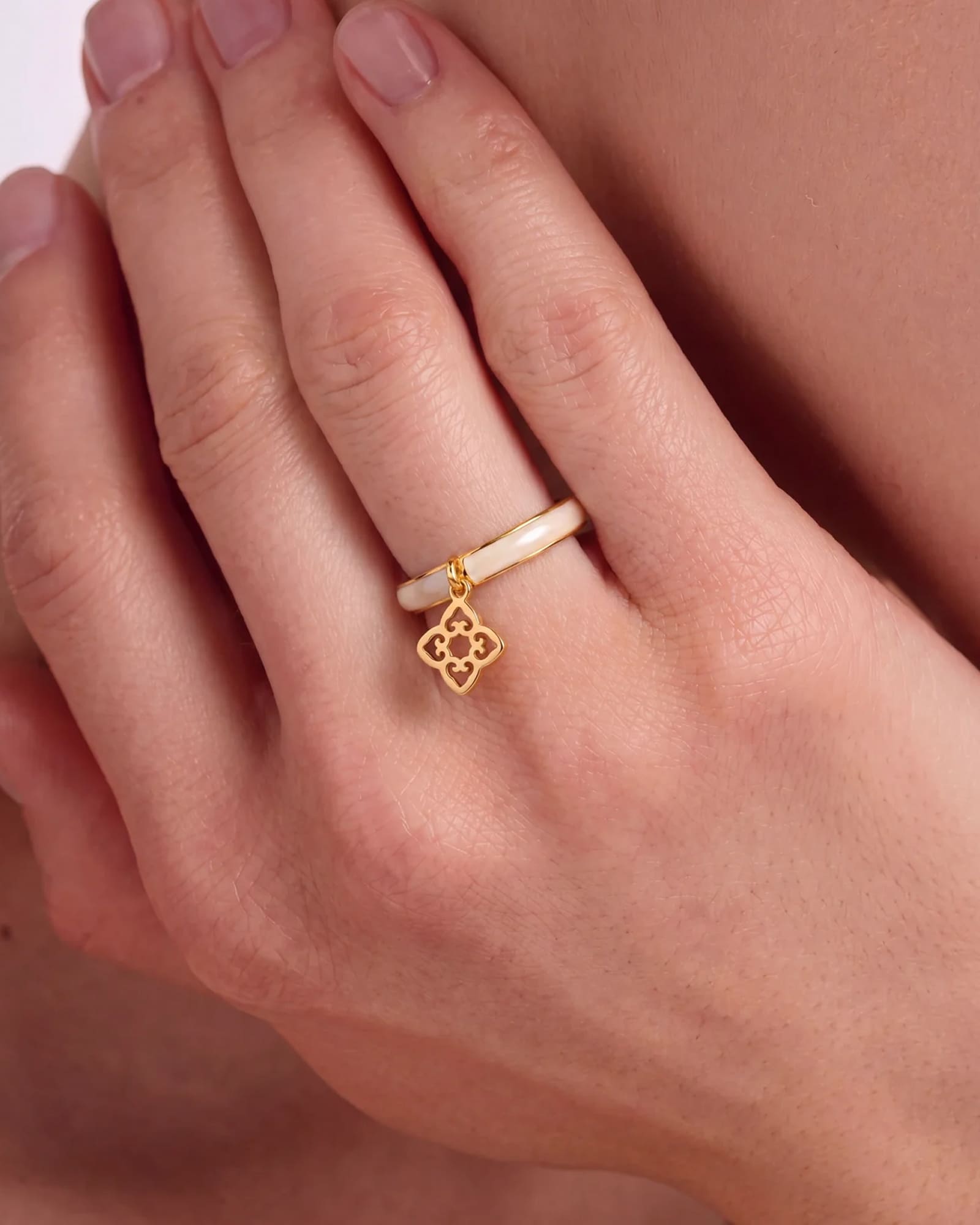 Classic White Enamel Ring | Yellow Gold