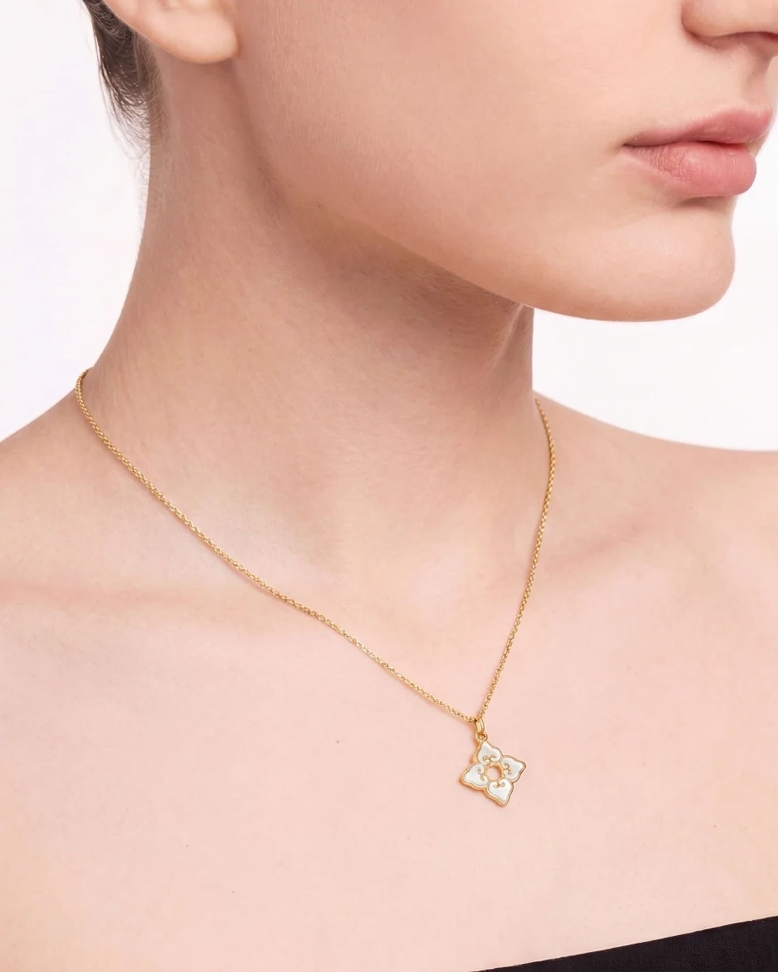 Classic White Enamel Pendant | Yellow Gold