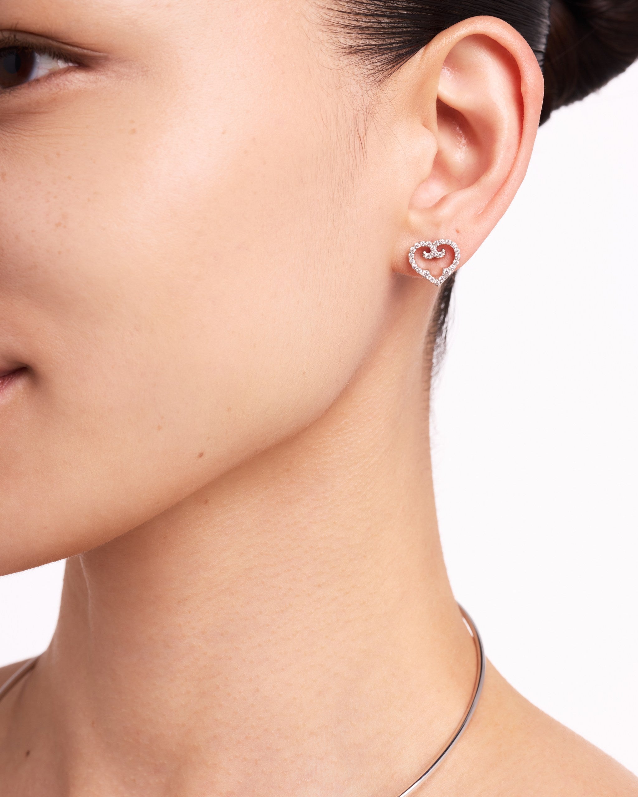 Heart Stud Earrings | Rhodium