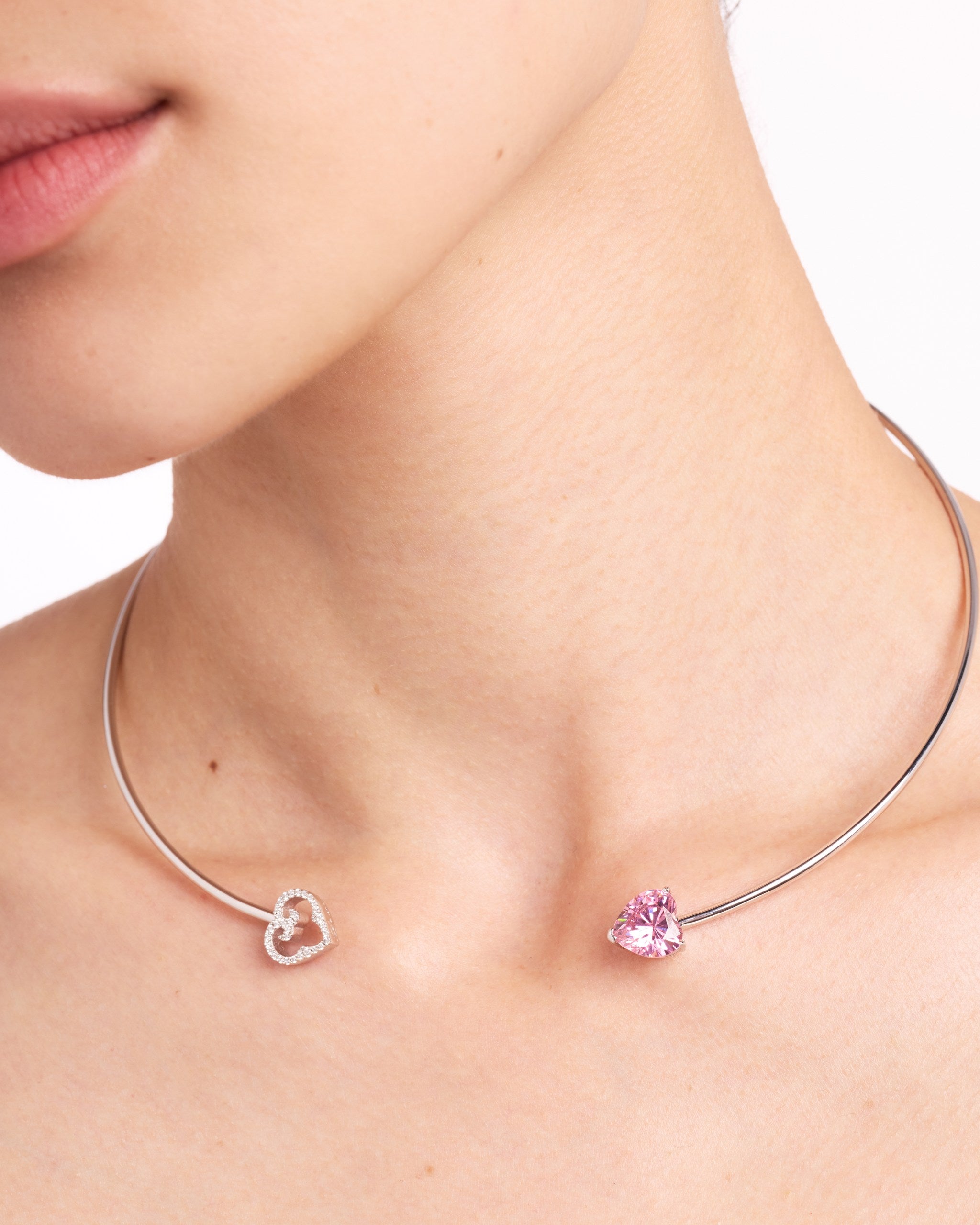 Two Hearts Choker | Pink Stone | Rhodium