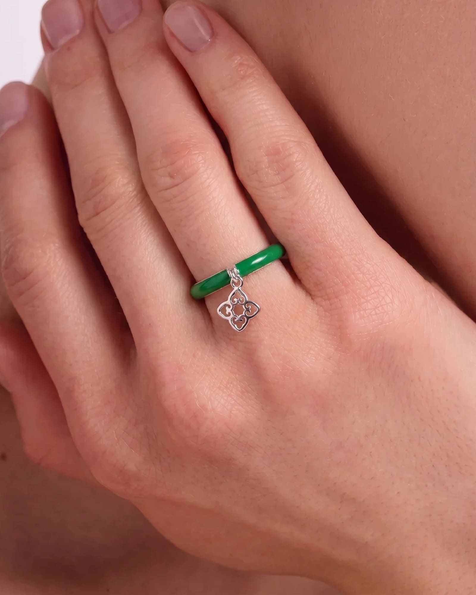 Classic Green Enamel Ring | Rhodium