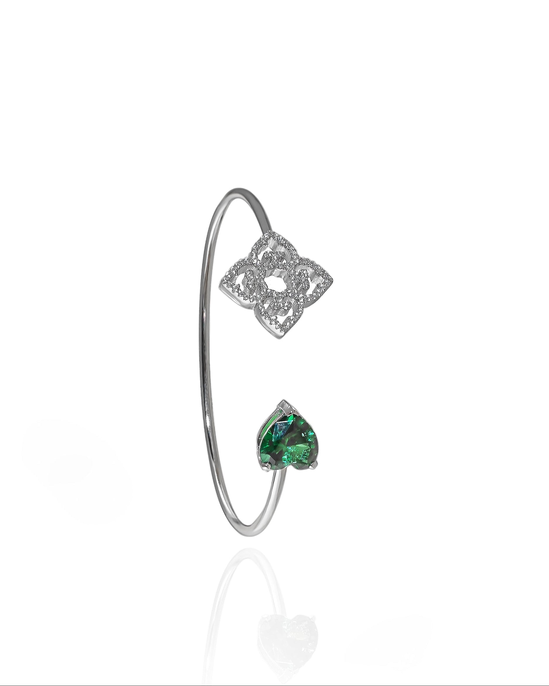 Mother & Child Bracelet | Green Stone | Rhodium