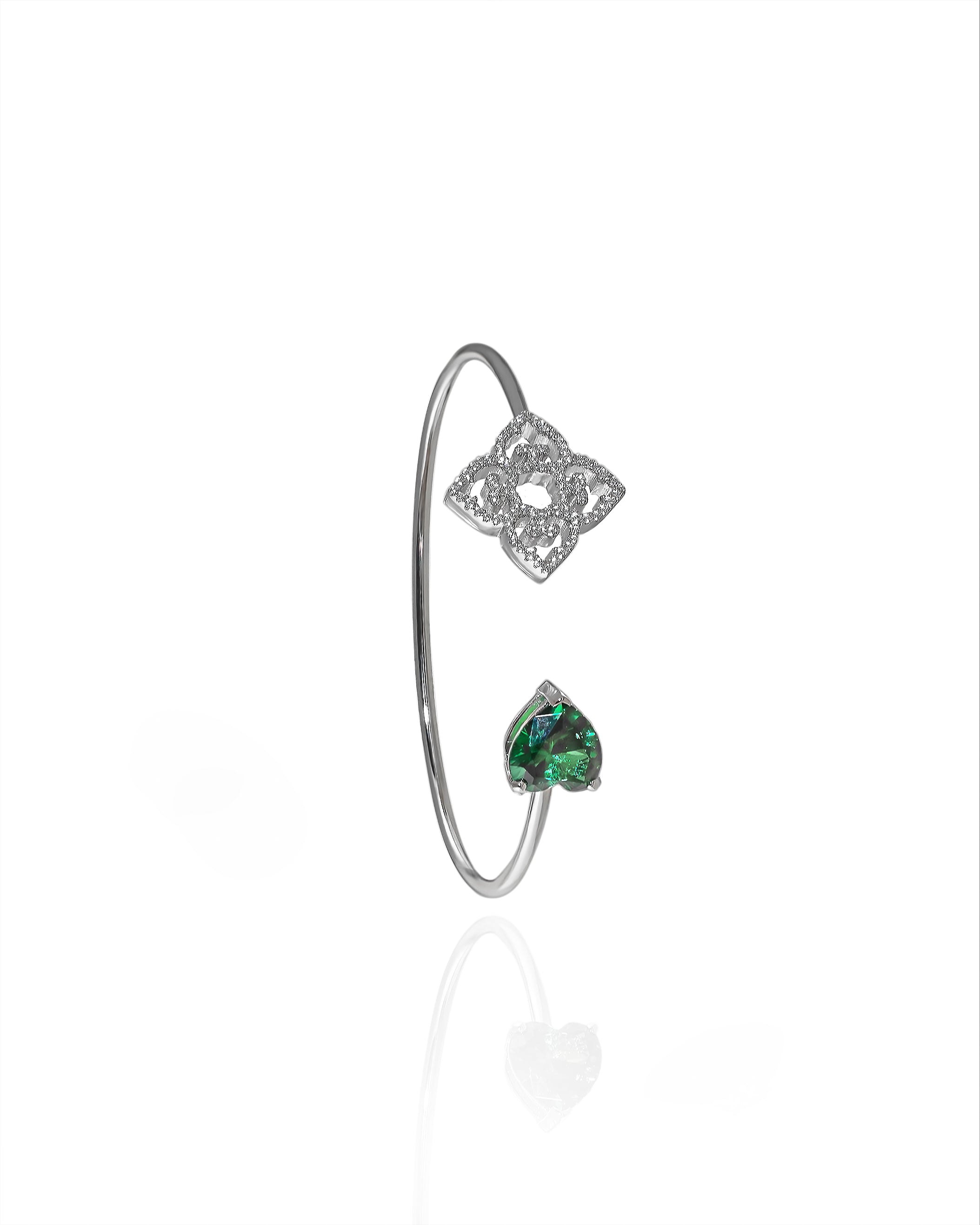 Mother & Child Bracelet | Green Stone | Rhodium